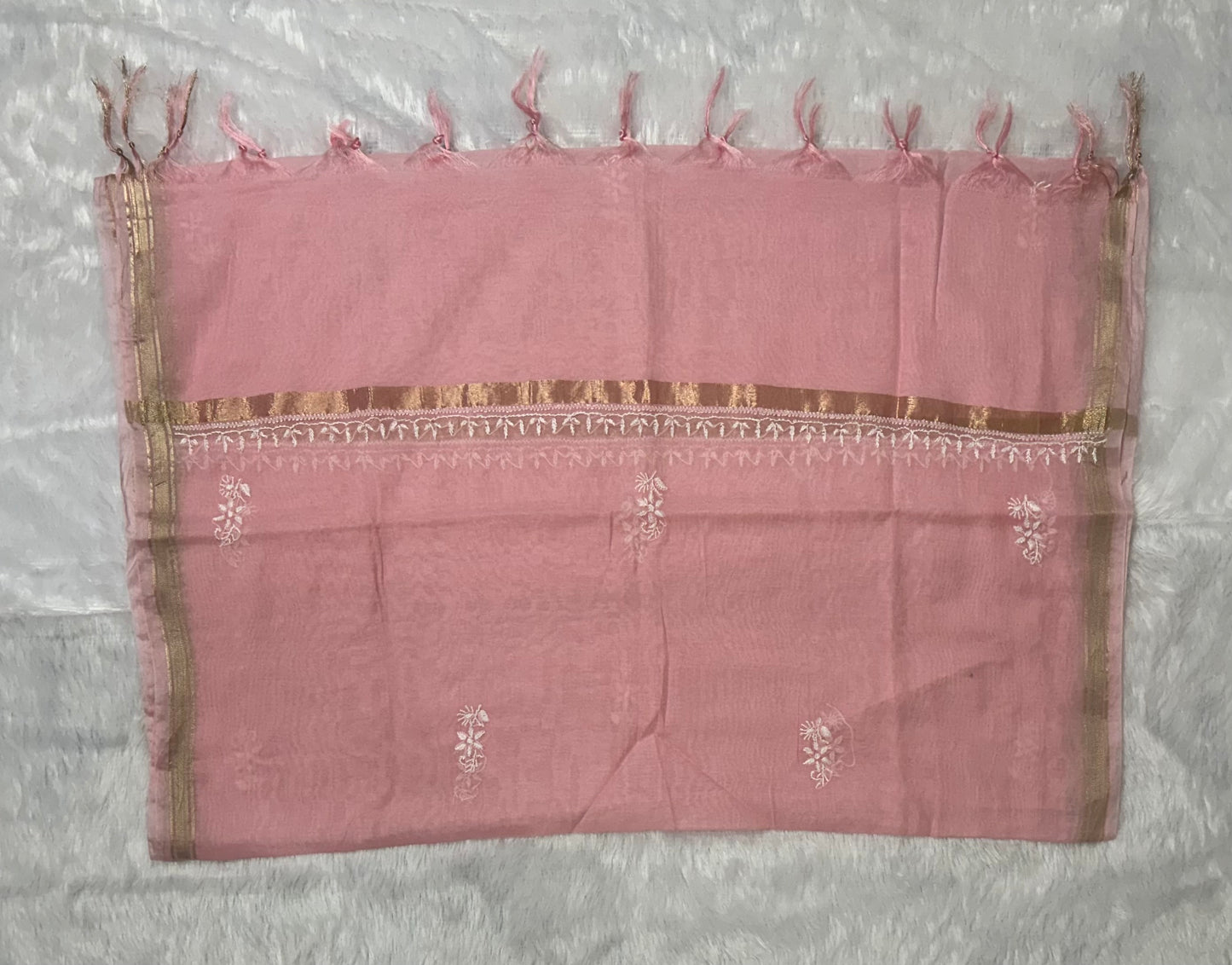 Pure Mul Chanderi Unstitched Pink Suit for Women | Designer 3 Piece Lucknow Chikankari Dress Material with Dupatta & Pajama | Hand Embroidery Ethnic Wear | Handmade Kurti Fabric - Pink