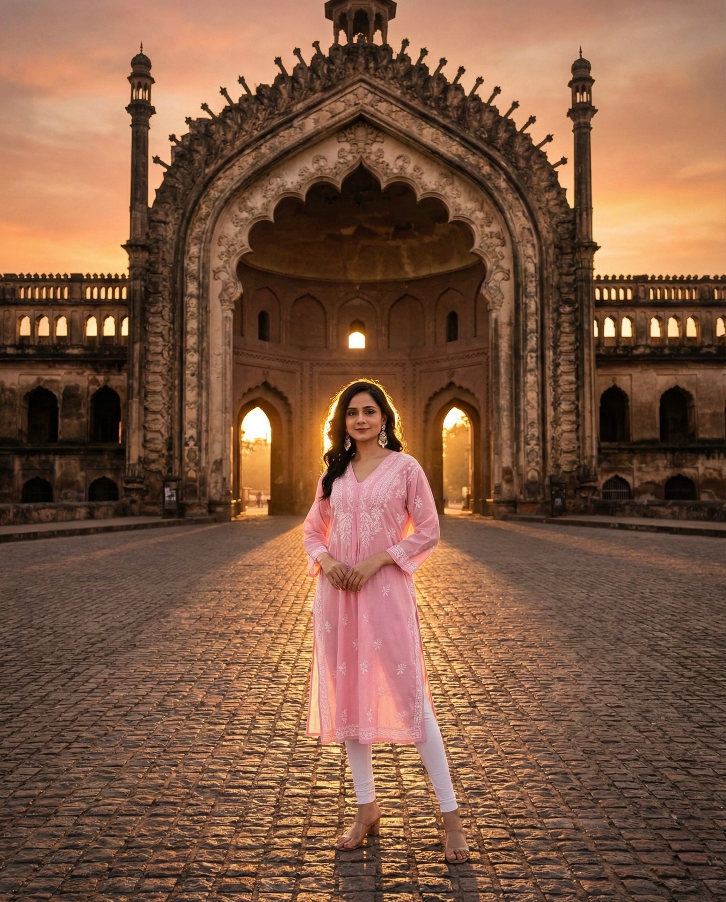 Pink Chanderi Lucknowi Chikankari Anarkali Kurta for Women with White Hand Embroidery – Handmade Ethnic Wear Kurti