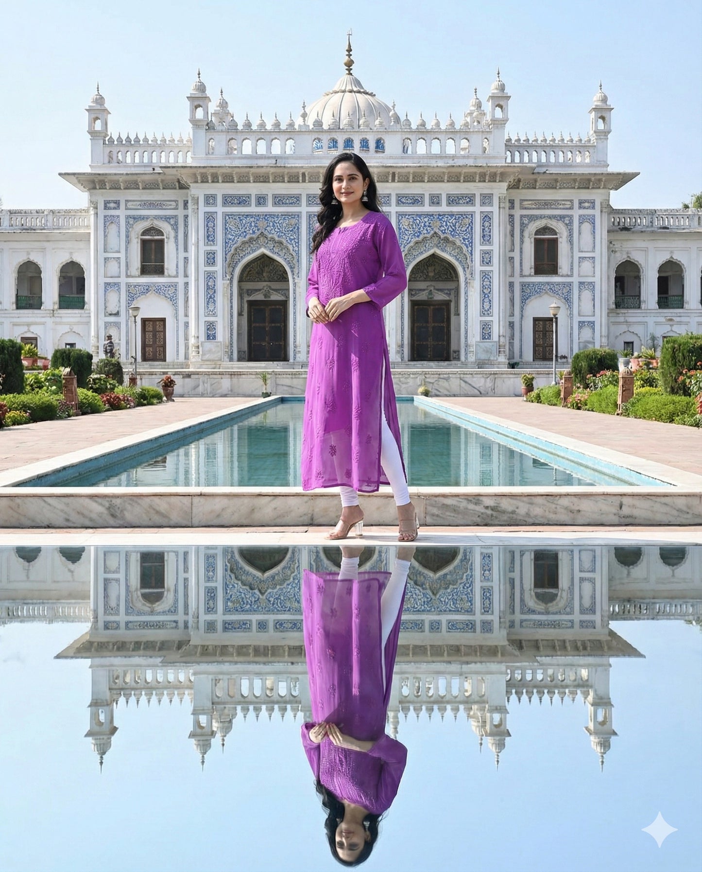 Purple Viscose Georgette Lucknowi Chikankari Long Kurta for Women with Inner, Hand Embroidery, Mukaish & Resham Thread Work – Ethnic Wear Kurti