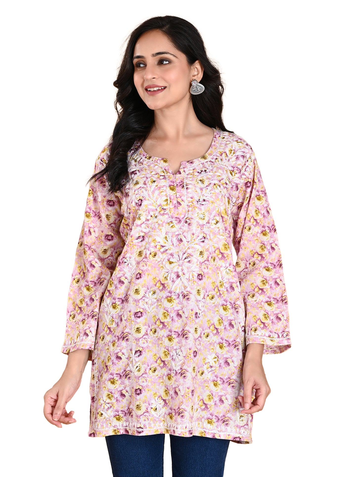 Purple Mul Cotton Lucknowi Chikankari Short Kurti for Women with Hand Embroidery – Casual Ethnic Wear Top
