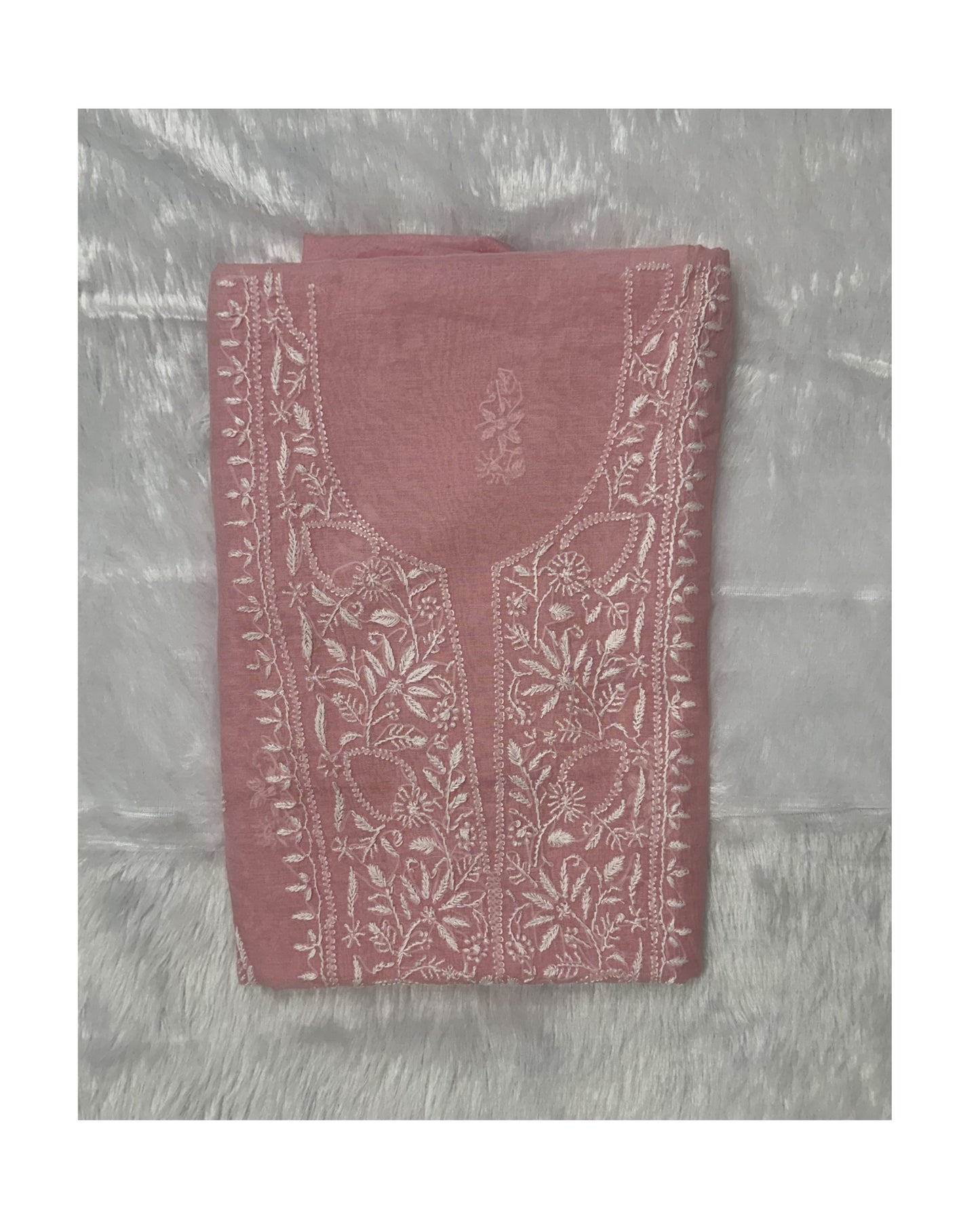 Pure Mul Chanderi Unstitched Pink Suit for Women | Designer 3 Piece Lucknow Chikankari Dress Material with Dupatta & Pajama | Hand Embroidery Ethnic Wear | Handmade Kurti Fabric - Pink