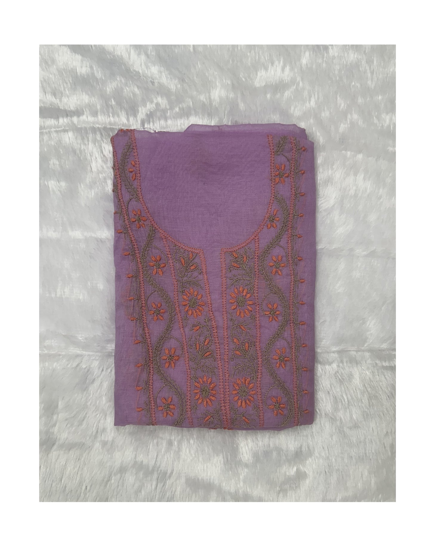 Pure Mul Chanderi Lucknow Chikankari Unstitched Suit for Women (Lavender) | Hand Embroidered Designer 3 Piece Dress Material with Dupatta & Bottom | Ethnic Wear Kurta Set - Lavender