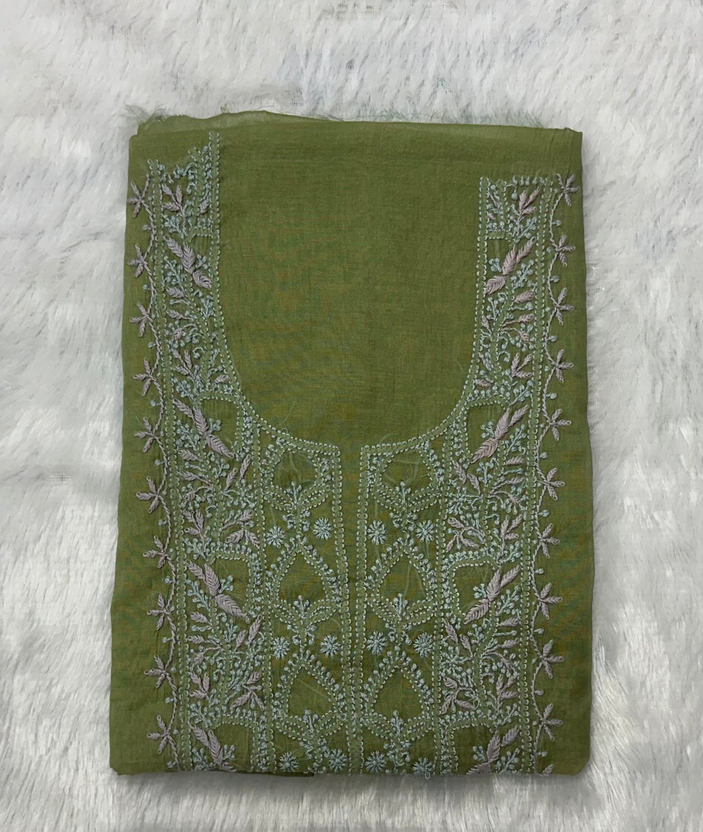 Pure Mul Chanderi Lucknowi Chikankari Unstitched Suit for Women with Dupatta – Hand Embroidered Ethnic Dress Material (2 Piece Set) - Green