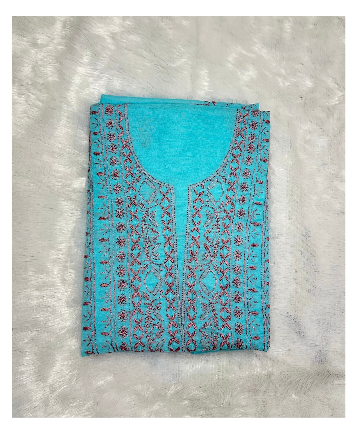 Pure Mul Chanderi Lucknowi Chikankari Unstitched Suit for Women with Dupatta – Hand Embroidered Ethnic Dress Material (2 Piece Set) - Sea Blue