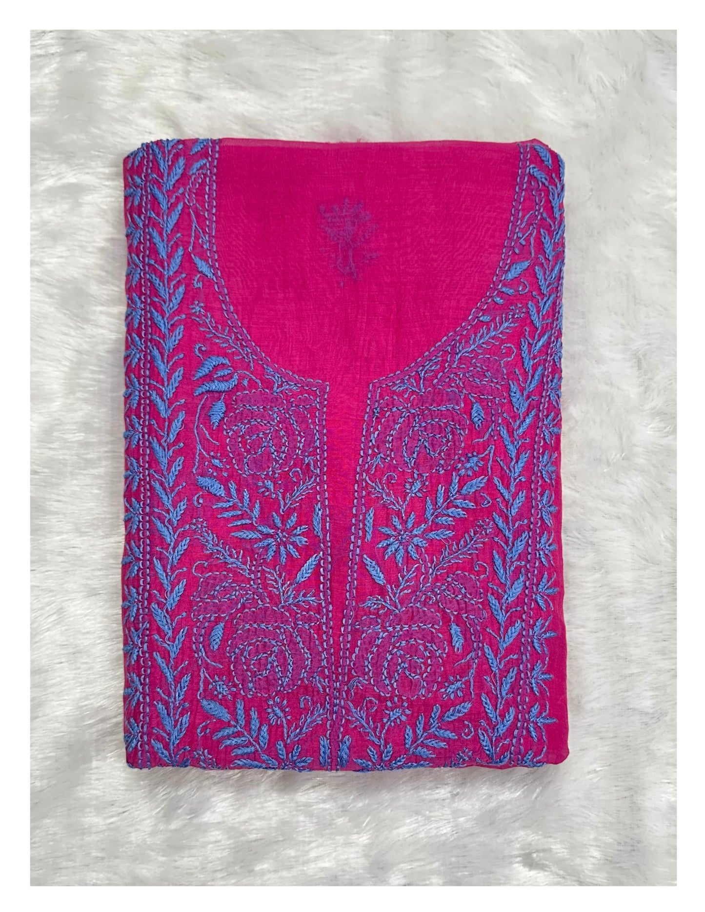 Pure Mul Chanderi Lucknowi Chikankari Unstitched Suit for Women with Dupatta – Hand Embroidered Ethnic Dress Material (2 Piece Set) - Magenta